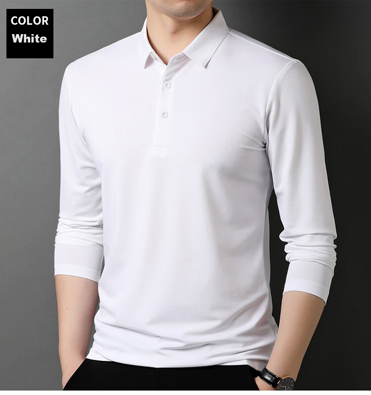 ROMON Ice Silk Short Sleeve Men's Polo Shirt Solid Color Business Seamless Casual Summer Black L 8