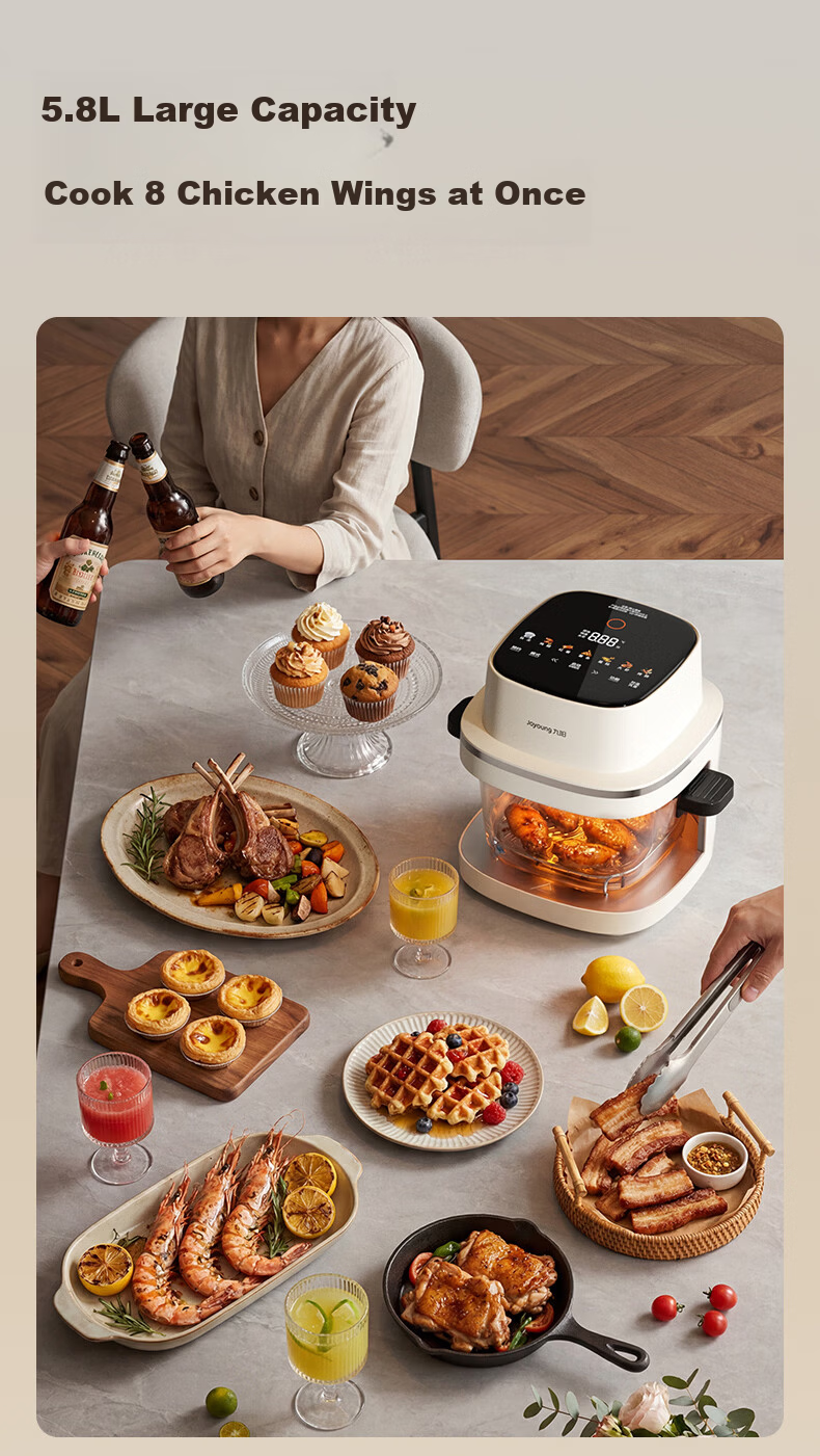 Joyoung Air Fryer, 2026 New Space Capsule Design, All-Glass, Zero Coating, Stainless Steel, Visible Touchscreen, No Flipping Required, 5.8L Capacity, Multi-Functional Home Use [Same Model As Used in Food Competitions] 19
