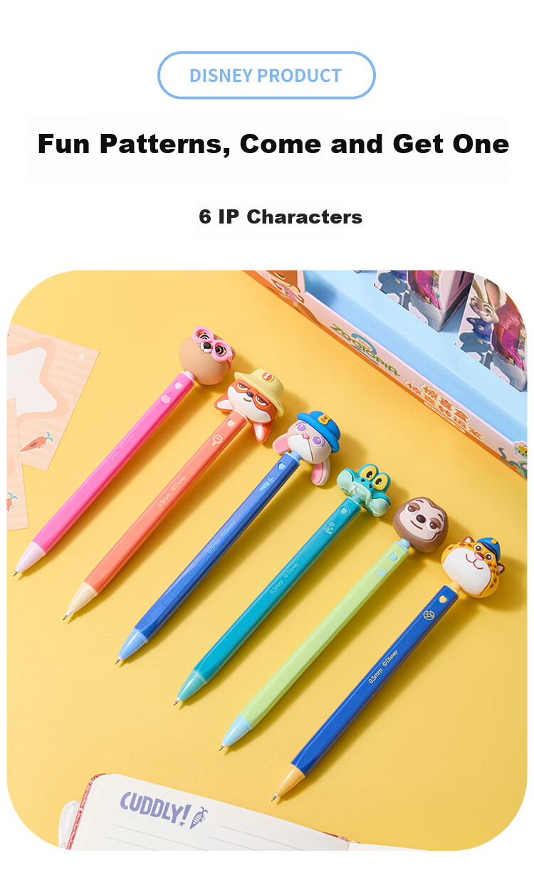 Disney Stationery Retractable Gel Pen, Stylish Student Exam Writing Pen, 0.5mm Black Quick-Drying Signature Pen, Water-Based Pen, 3-Piece Set, Strawberry Bear Desig 6