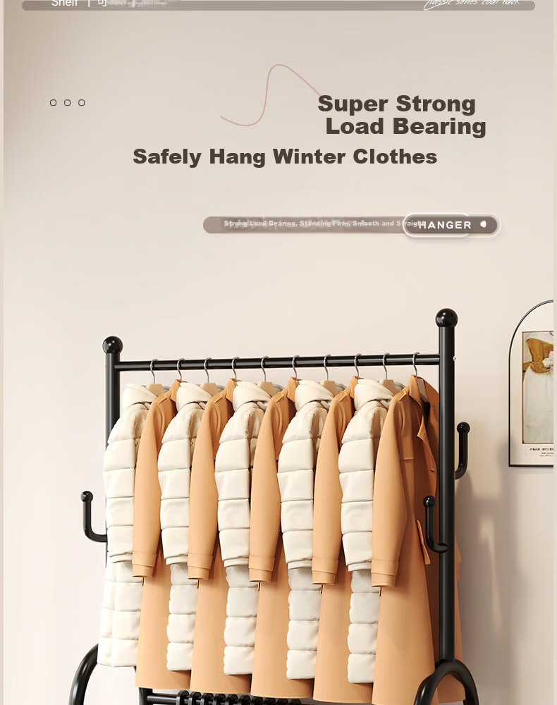 Muhan Yue Floor Standing Coat Rack Bedroom Home Clothes Hanger Storage Drying Rack Indoor Mobile Clothing Rack 5