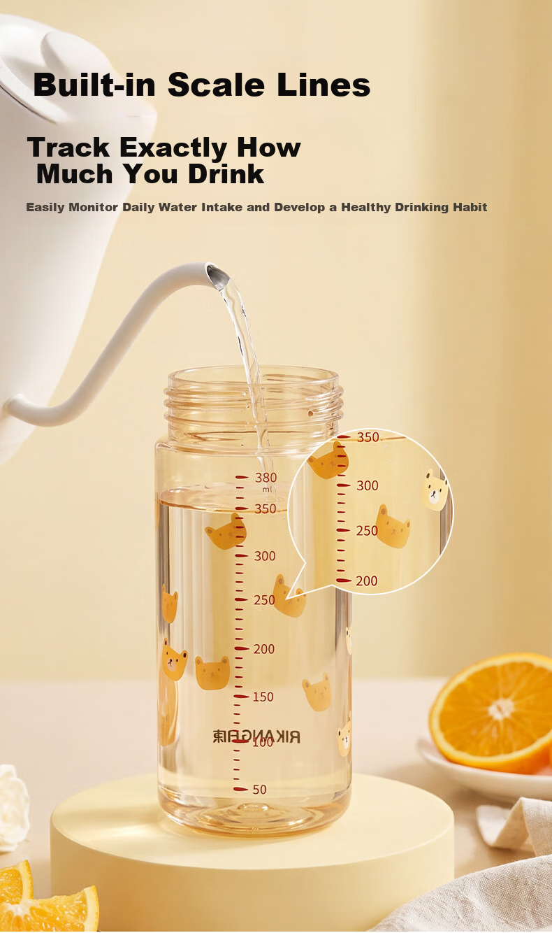 Rikang Children's Water Bottle 1+ Baby Milk Bottle PPSU Direct Drinking Straw Cup 380ml - B1088 Gray 7