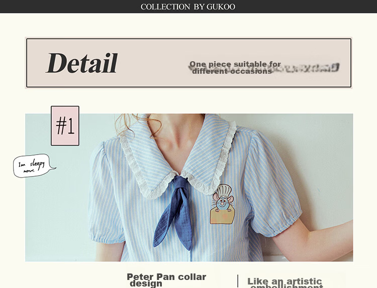 Gukoo Women's Summer Pajamas Ratatouille Doll Collar Nightdress Pure Cotton Jumpsuit Homewear Set Light Mist Blue S 4