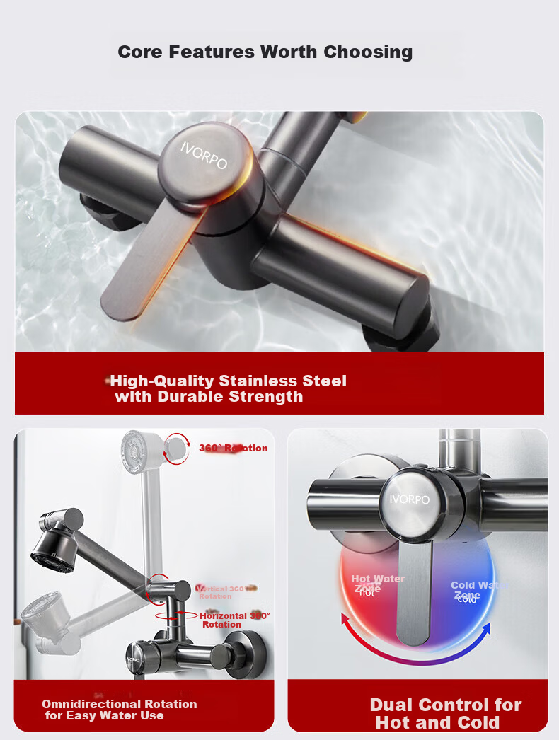 IVORPO [Germany] Built-in Kitchen Faucet Dual Temperature High-Pressure Splash-Proof Sink Faucet 2