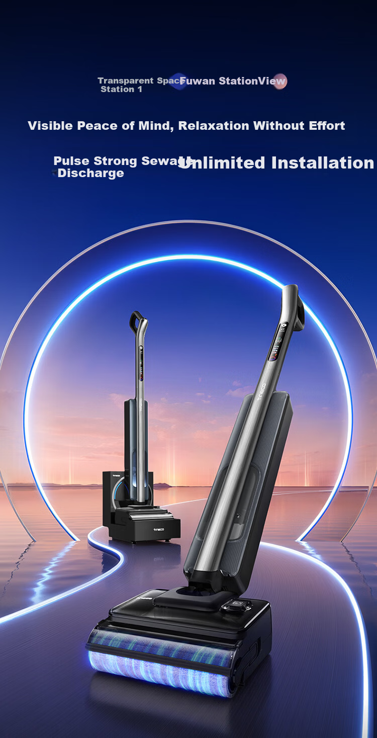 Tineco StationView Auto Water Supply and Drainage Flat Base Floor Washer and Sweeper with Full Chain Self-Maintenance Transparent Space Station Price Protection 618 4