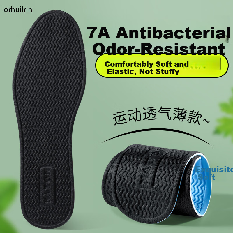 Footprint Tribe 2 Pairs - Size 35-36 7A Antibacterial Deodorant Insoles for Men Ultra-Thin Latex Sweat-Absorbing Breathable Odor-Removing Sports Insoles