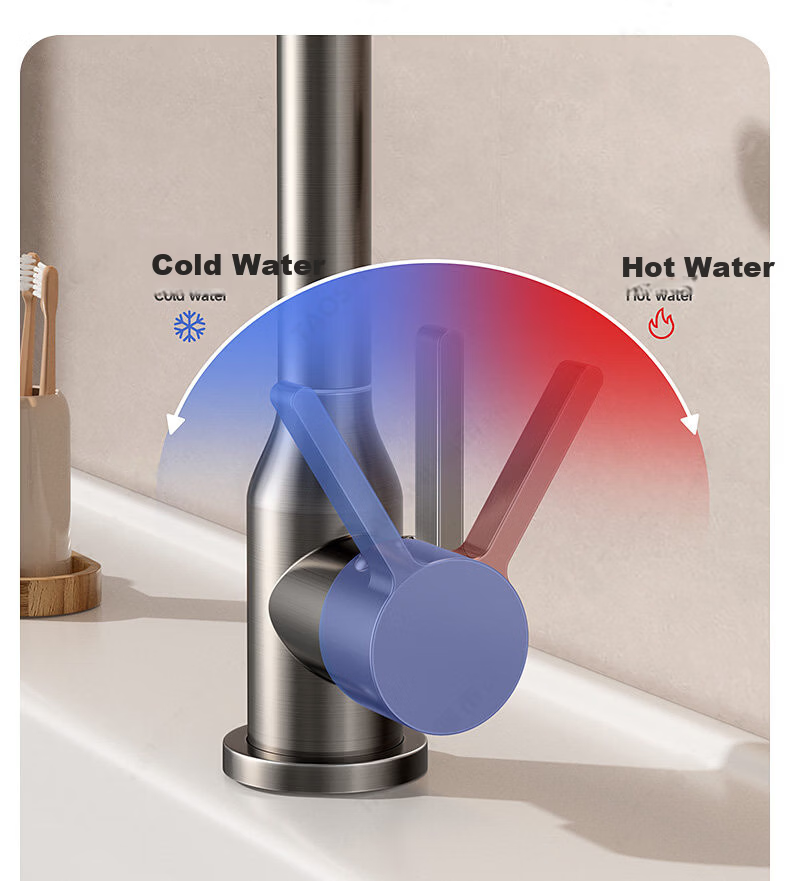 Baihan All-Copper Thickened Washbasin Faucet Bathroom Mechanical Arm Basin Universal Rotatable Hot and Cold Dual-Control Faucet 17