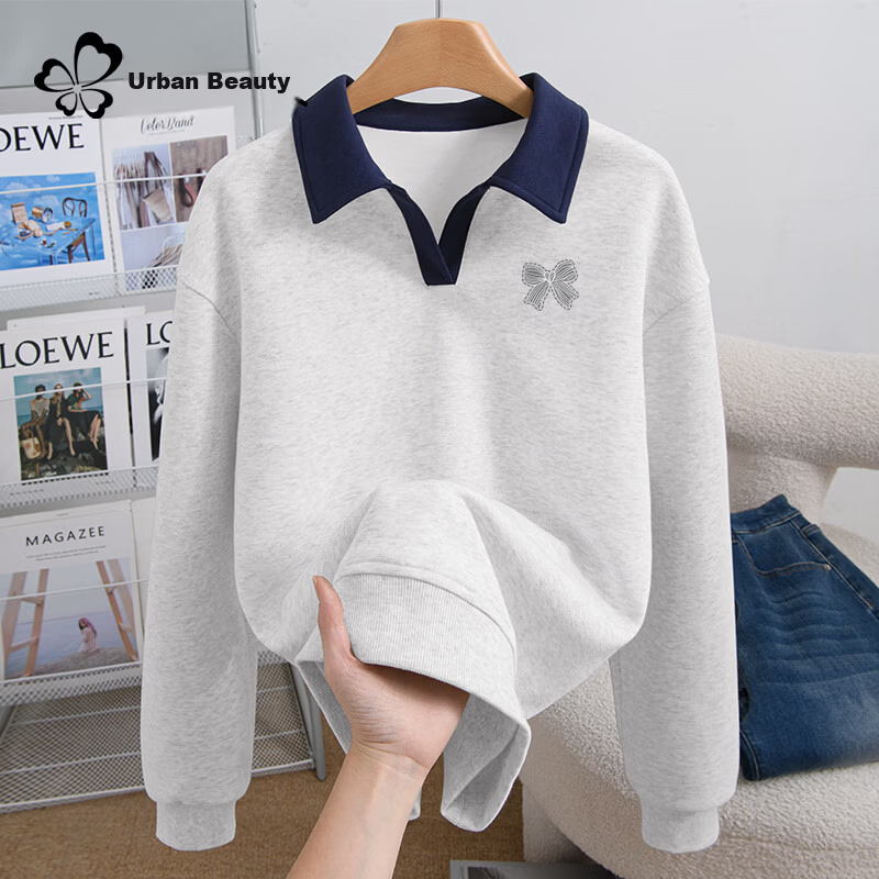 Urban Beauty Women's Polo Shirt Sweatshirt 2026 New Autumn Loose Slim Fashion Versatile Jacket Spring and Autumn