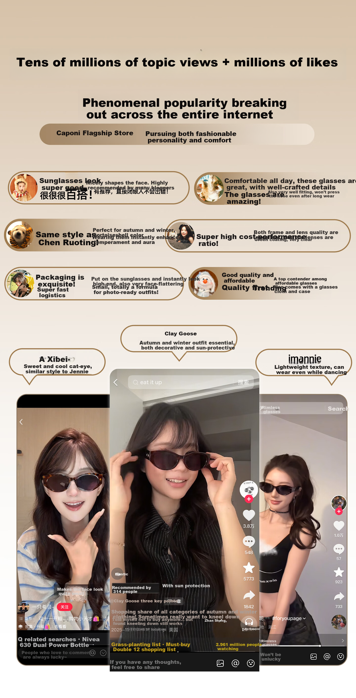 CAPONI Cat Eye Polarized Sunglasses for Women UV Protection Driving Glasses Slim Face Stylish 4