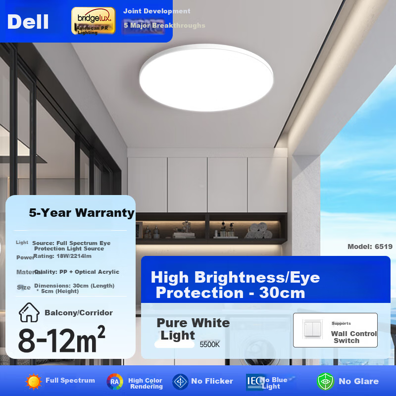 Dell Eye-Protection Ceiling Light Ultra-Thin Three-Proof Modern Minimalist Bedroom Corridor Study Guest Room Lamp Zhongshan Lighting