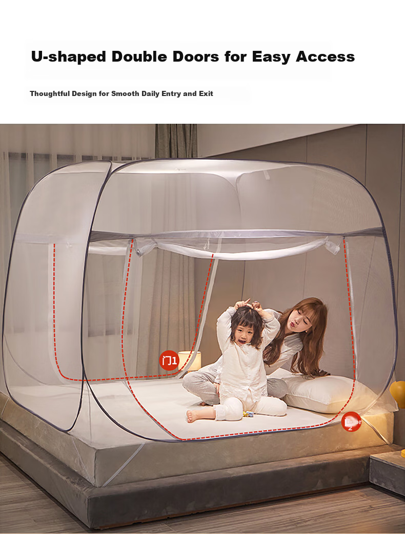Tongyan No-Installation Mongolian Yurt Anti-Fall Mosquito Net Class A Bed Canopy Home Baby Toddler Bed Rail Full Coverage Double Door 1.8m 8