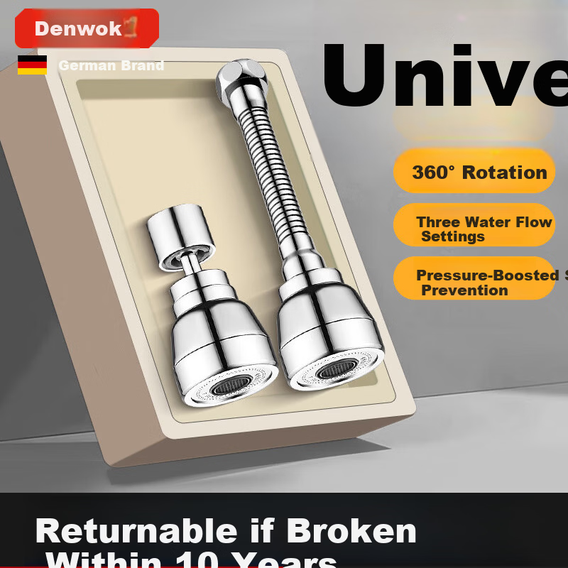 Denwalk [Germany] Kitchen Faucet Brass Spout Long Extension Booster Aerator Three-Mode Splash-Proof V-Shaped Nozzle