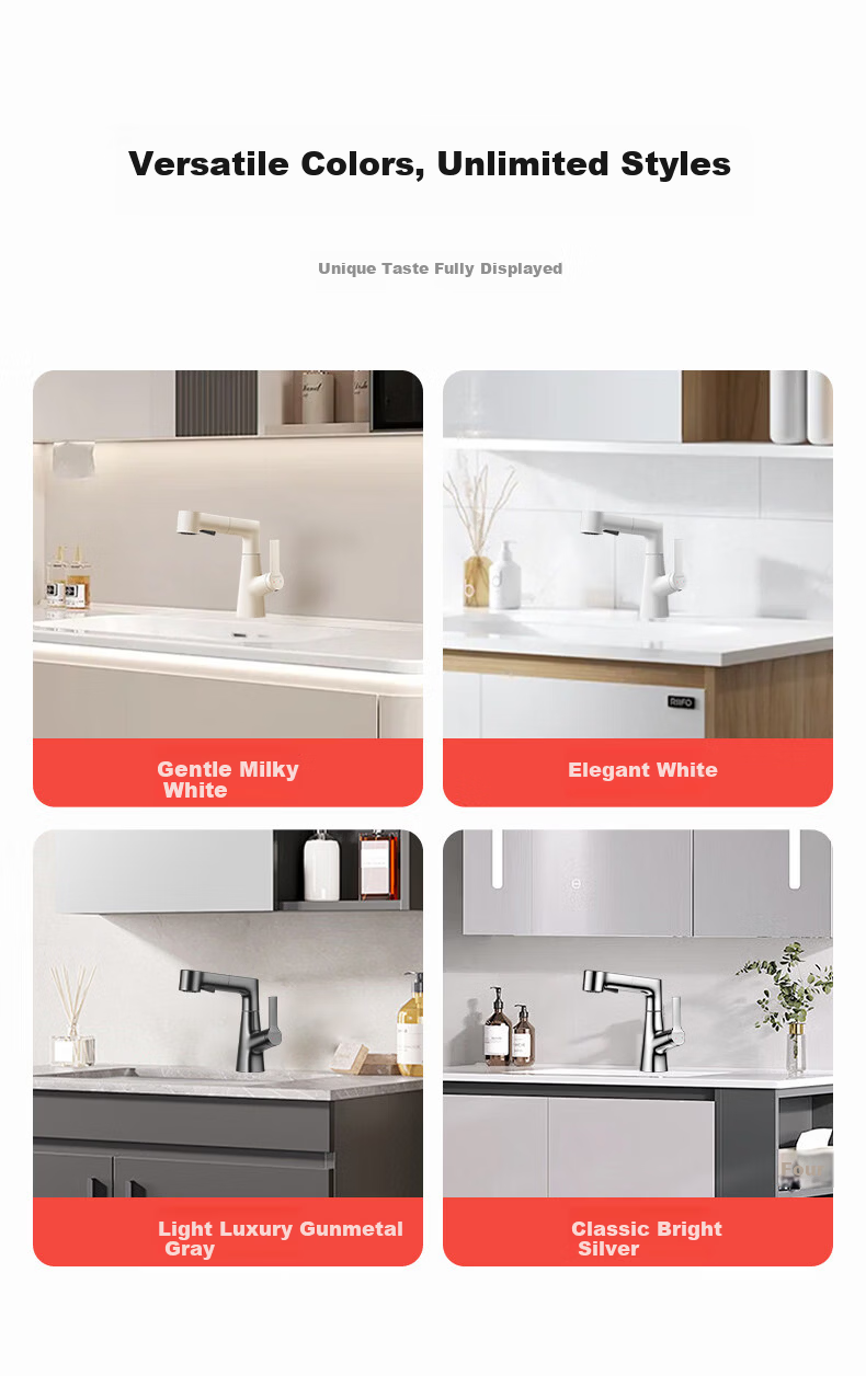 Baihan Aluminum Alloy Bathroom Faucet Pull-Out Hot and Cold Basin Tap 7