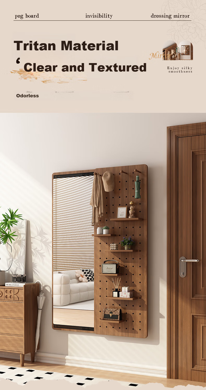 Yamile Hollow Board Dressing Mirror Hidden Solid Wood Core Sliding Full-Length Wall-Mounted Entryway Concealed Mirror 1
