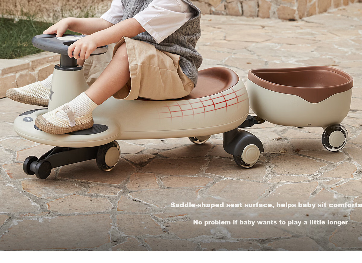 BEIESTATE Classic Twist Ride-On Car 1-6 Years Old Baby Rocking Car Adult Seat Baby Gift Sound and Light Pull Box Model Mica Gray 6