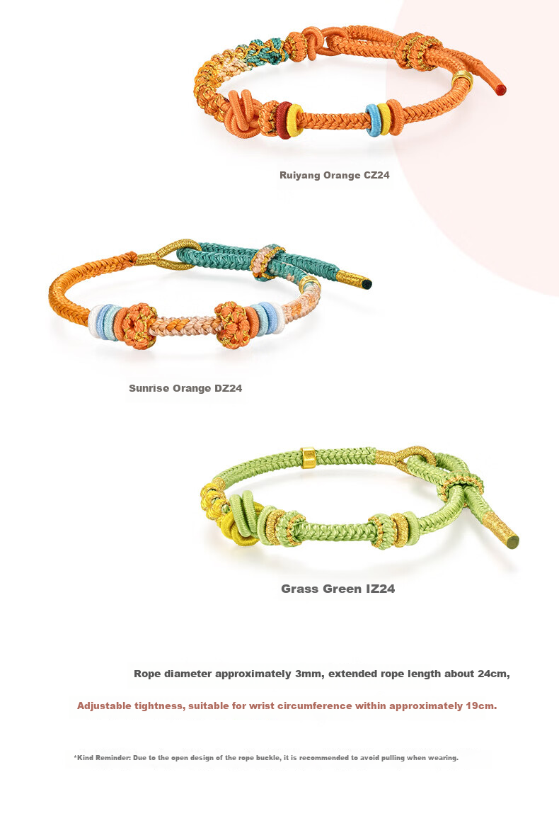 CHOW SANG SANG Woven Bracelet Colorful Adjustable Fiber Cord Charme Bead Roselle Red AZ24 5