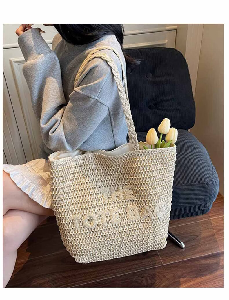 Love Sea Woven Bag Women's Straw Beach Large Capacity Tote Fashion Birthday Gift Premium Feel for Girlfriend Wife 1