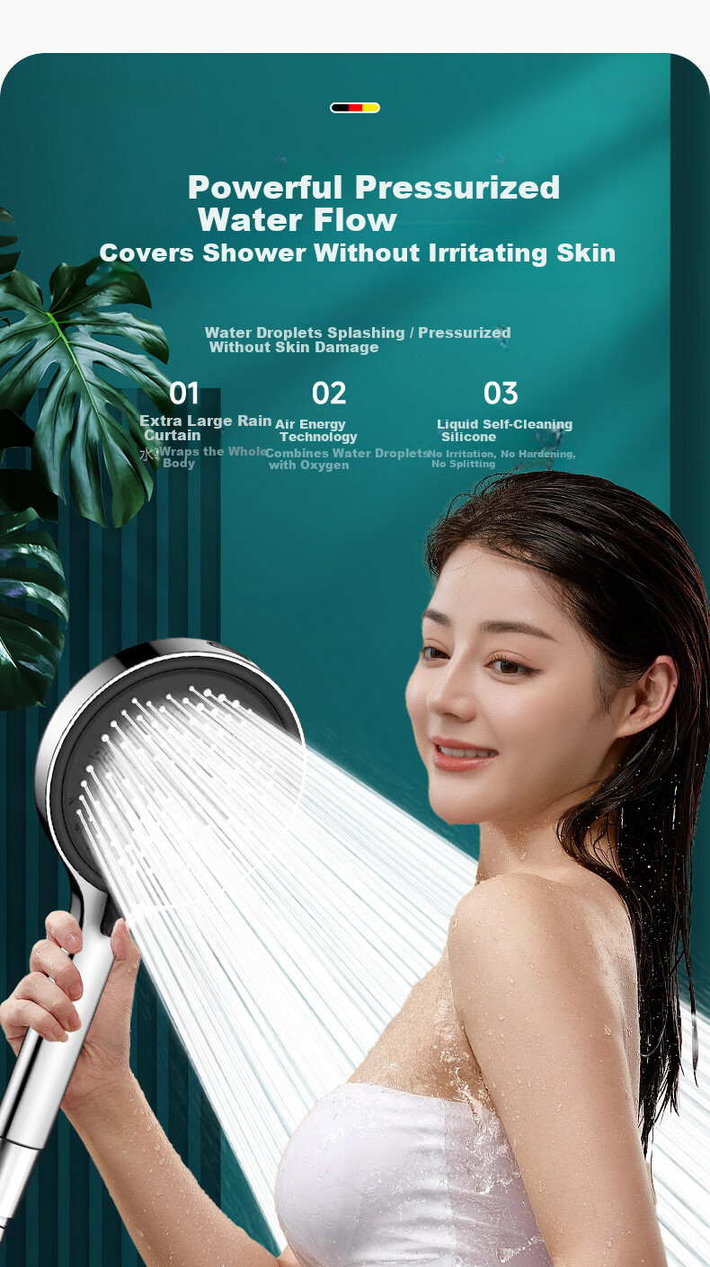 HOMK German Shower Head Bathroom Air-Boosting Shower Sprayer Bath Spray Nozzle 6