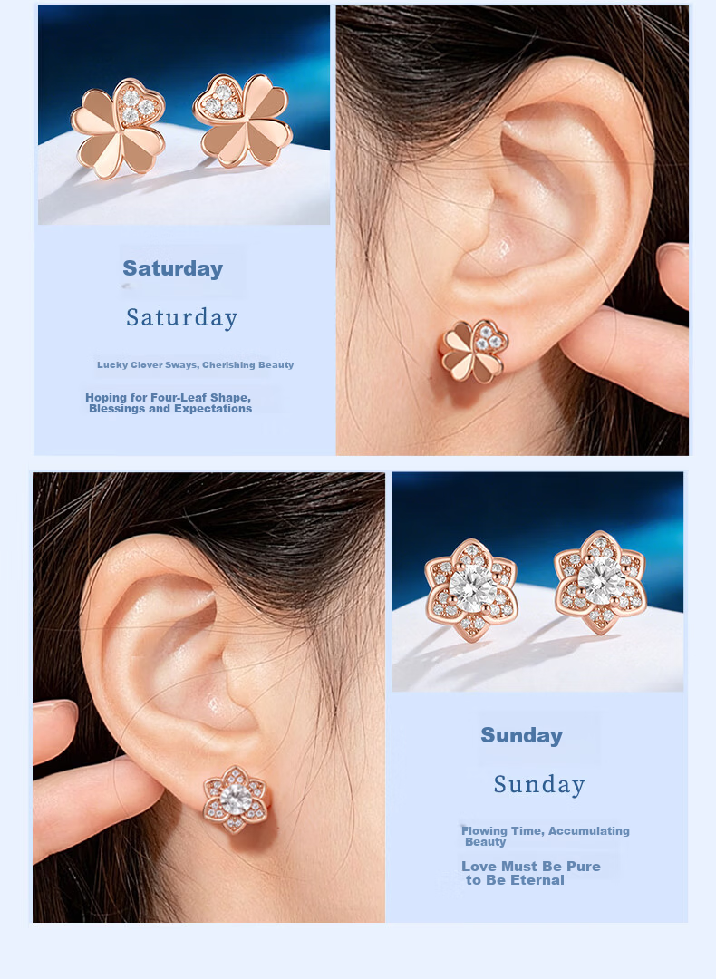 Lao Feng Xiang Light Luxury Pure Love Weekday Earrings Gift Box Set for Girlfriend Valentine's Day Gift 5