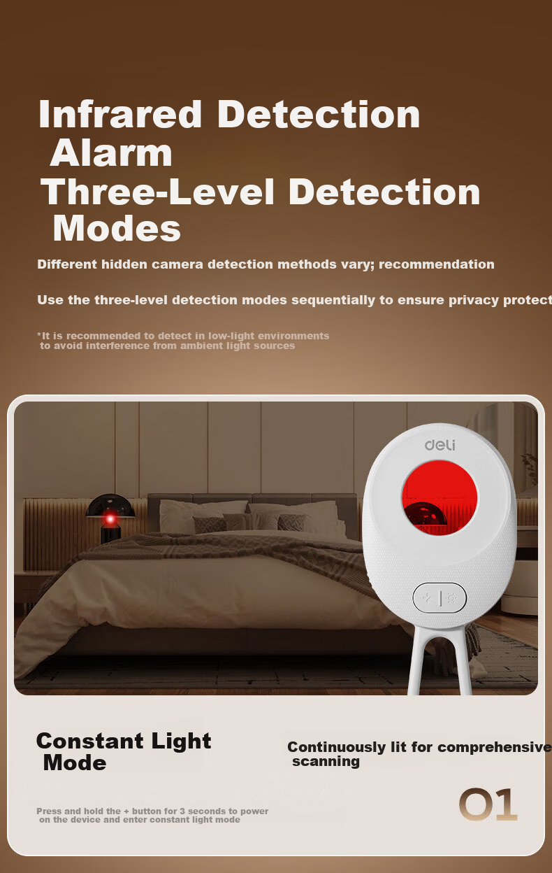 Deli Large Window Camera Detector Magnetic Phone Camera Scanner Hotel Anti-Surveillance Wireless Infrared Signal Detector Portable Rechargeable White PG655 4