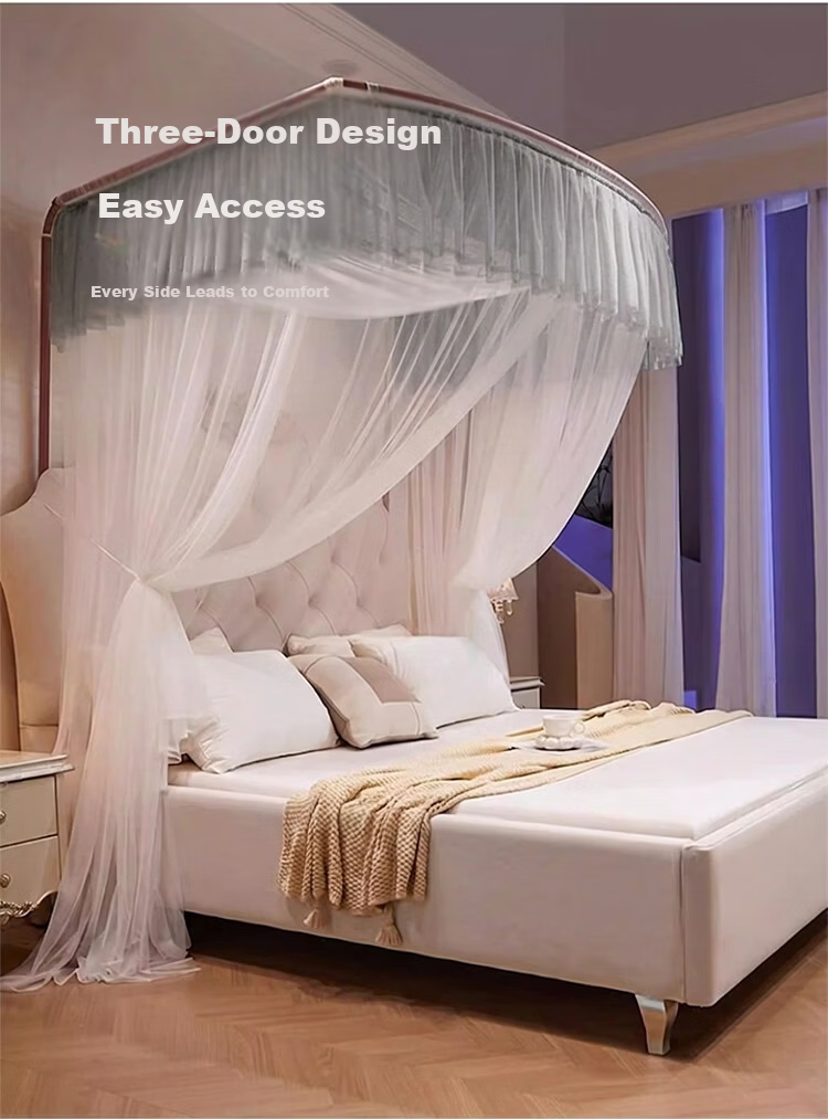 MUJI Home U-Shaped Large Space Fishing Rod Mosquito Net Three-Door 1.8x2m Bed Rail Mosquito Net [Dense Mesh] 4