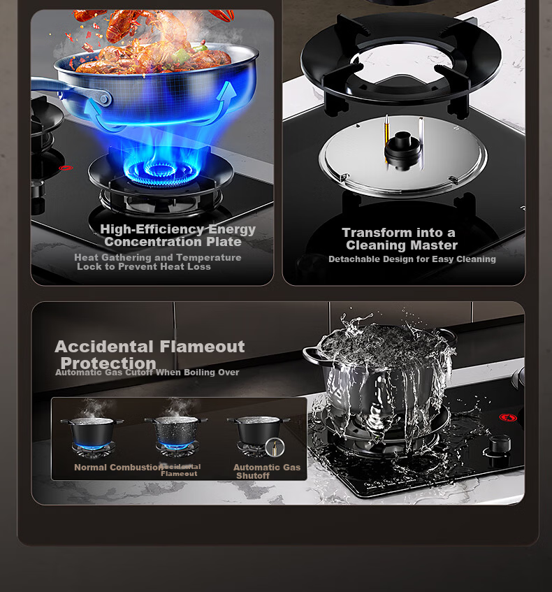 Royalstar Extraordinary Series Gas Stove Natural Gas Double Burner Built-in Nine-Chamber Dual Burner Tabletop High Heat Stove First-Level Energy Efficiency 70% Thermal Efficiency JZT-R55-2 3