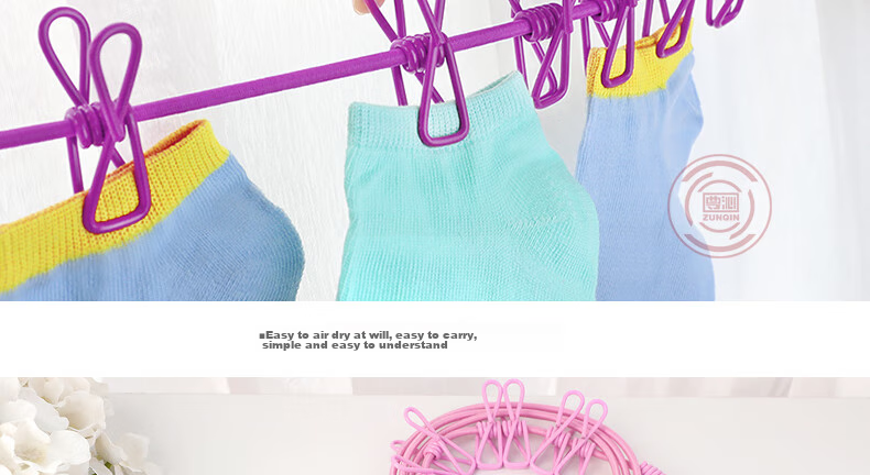 Etravel Travel Clothesline with Clips, Non-Slip Outdoor Heavy-Duty Drying Rope, No Drilling Required, Hotel Hanging Drying Strap, 12 Clips, Colorful 13