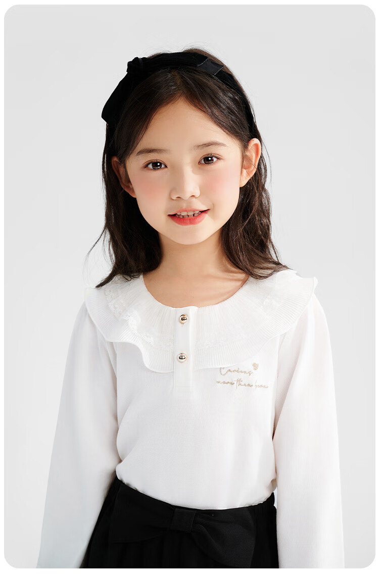 QQ DUCK Children's Clothing Long Sleeve Girls' Polo Shirt Top Youth Clothing Mesh Doll Purple; 120 1