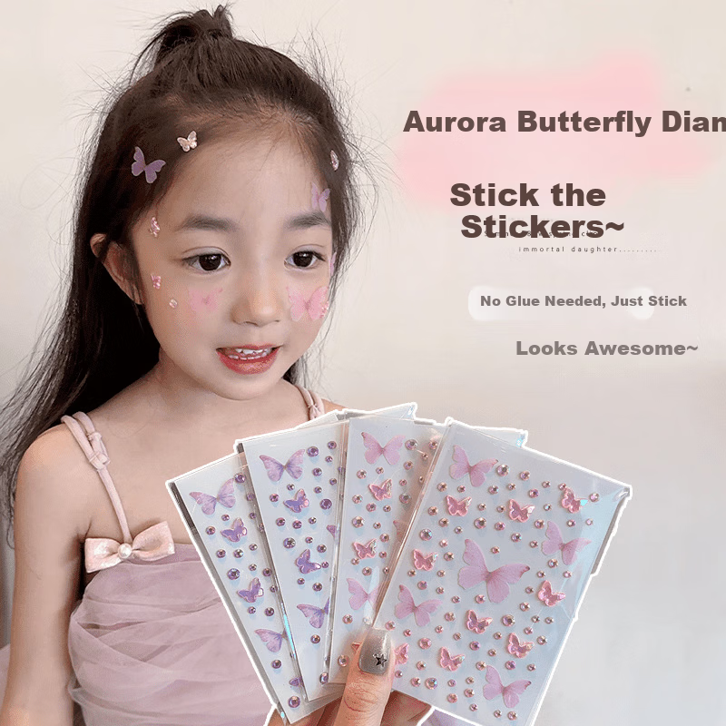 GOTOVAN Kids Face Makeup Stickers Butterfly Diamond Face Decoration Self-Adhesive Stage Performance Sequin Face Stickers Colorful Rhinestones for Concert New Year Festival 3