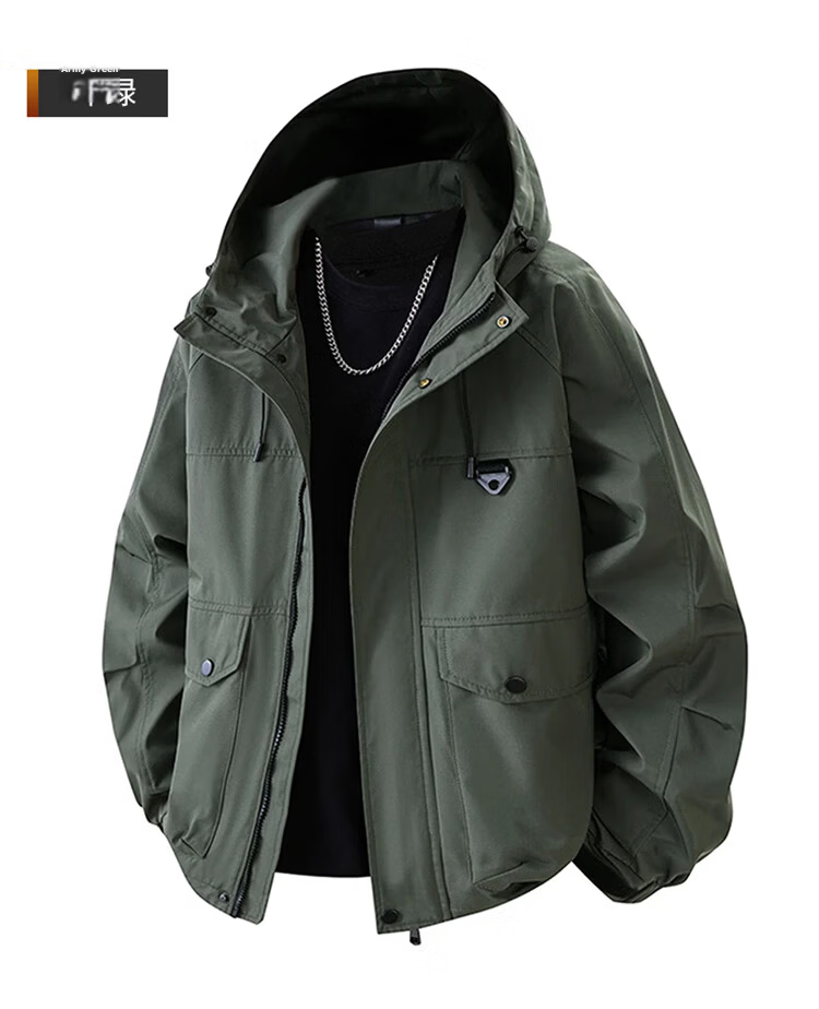 JEEP SPIRIT Men's Windproof Hooded Work Jacket Spring Casual Functional Jacket Brown L 17