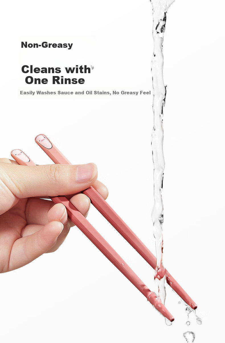 AIBEDILA Children's Chopsticks Baby Non-Slip Antibacterial High-Temperature Resistant Short Training Chopsticks for Ages 3-12 Pink with Lunch Box 11