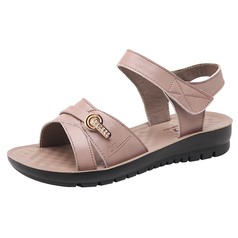 Warrior Mom Sandals Non-Slip Soft Sole 2026 New Summer Elderly Flat Middle-Aged Women Shoes 1151 Taro Color Size 37