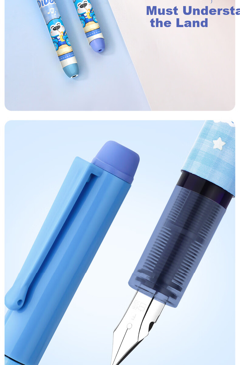 Snowhite Erasable Liquid Ink Fountain Pen for Elementary Students Grades 3-6, No Cartridge Replacement, Built-in Ink Conditioner, High Aesthetic, Large Capacity, Student Practice Pen C510, Ink Blue, P 15
