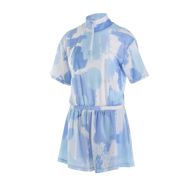 ANTA Women's Two-Piece Short Sleeve Swimsuit Three-Piece Set Beach Swimwear Sun Protection Colorful Vacation Gear Blue 2XL