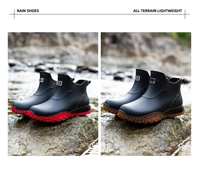 Warrior Men's Waterproof Non-Slip Fashion Outdoor Rain Shoes Durable Rubber Short Boots Hiking Rain Boots Slip-On 3538 Black Size 42 8