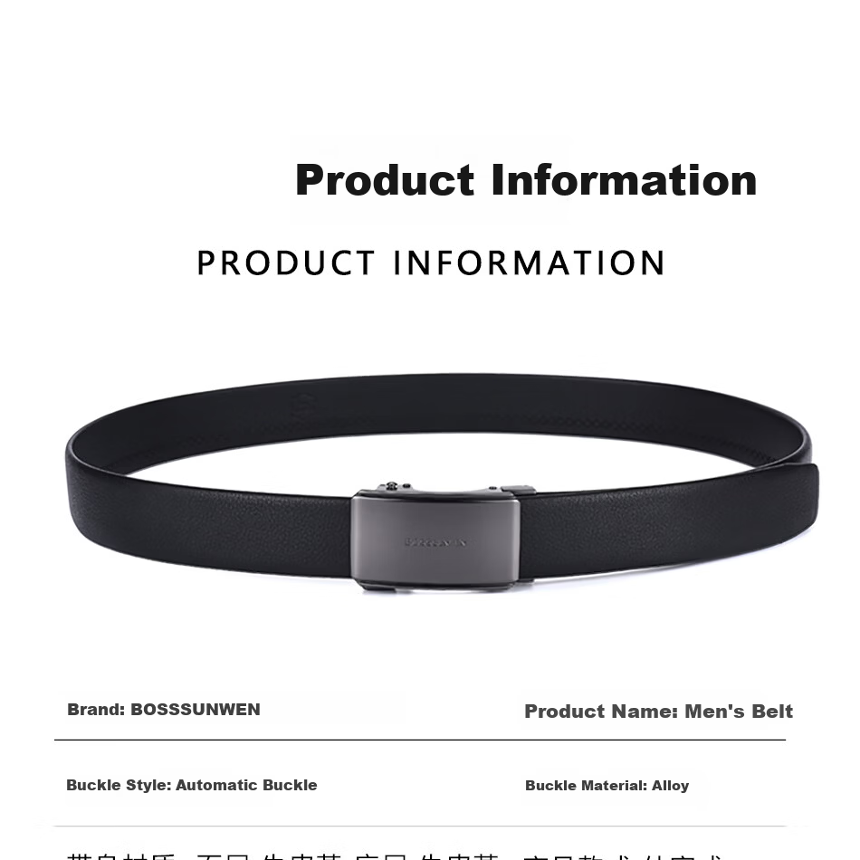 BOSSSUNWEN Men's Genuine Leather First Layer Cowhide Automatic Buckle Belt Anniversary Father's Day Gift for Dad Husband 13