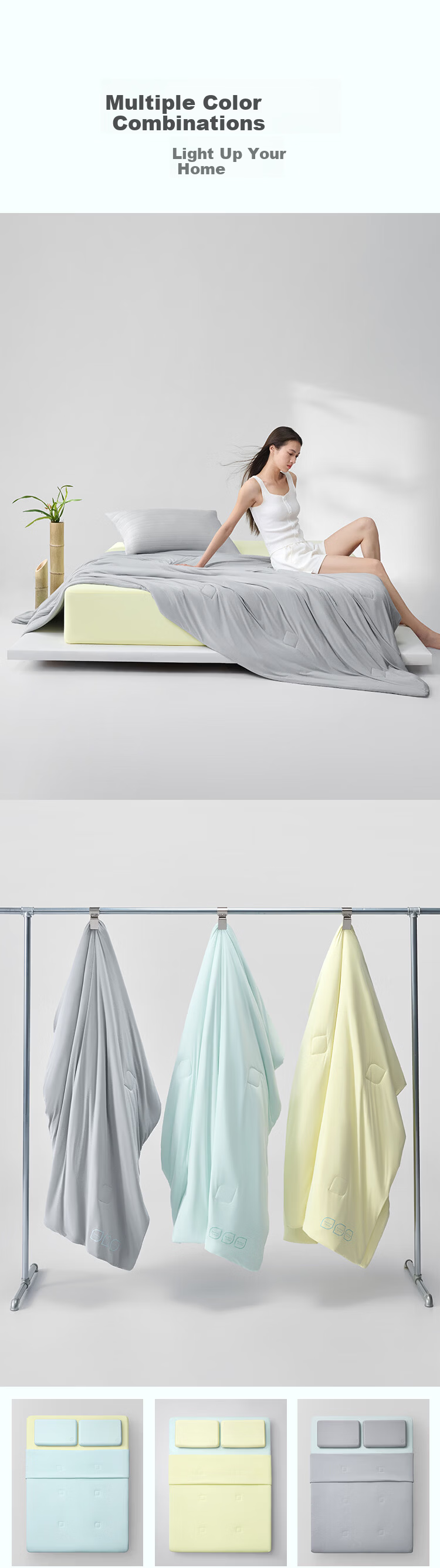 JD Jingzao Infit Comfortable Sleep Summer Quilt Bamboo Fiber Class A Machine Washable Cooling Air Conditioning Quilt Summer Quilt Gray 2x2.3m 16