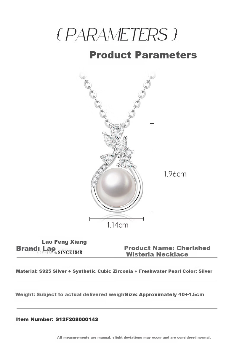 Lao Feng Xiang Freshwater Pearl Pendant Sterling Silver Women's New Necklace Heartfelt Birthday Gift Practical High-End Girlfriend Wife 5