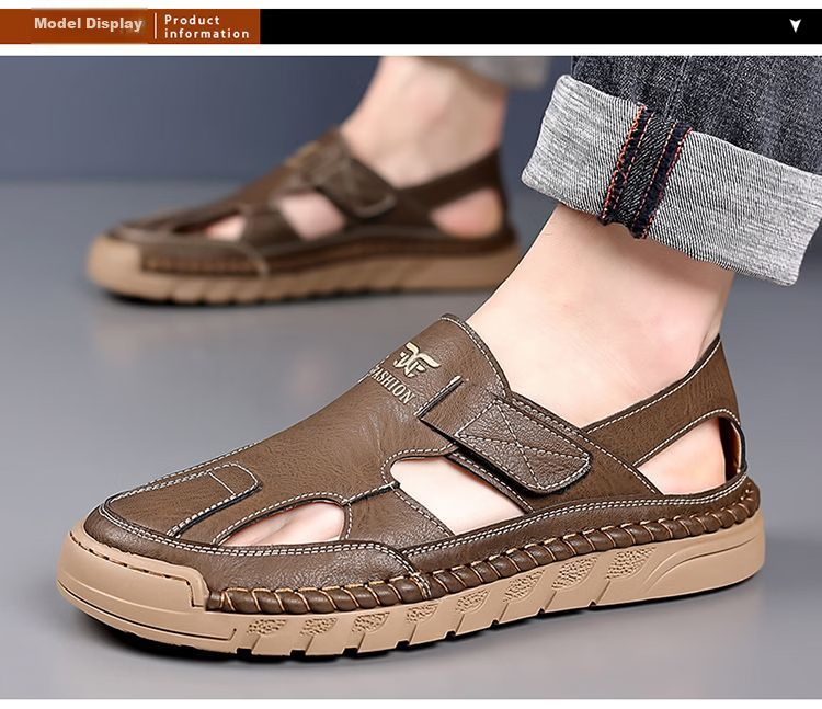 Jingzhenlianggong New Casual Sandals High-Quality Ultra-Soft Men's Breathable Sandals Wear-Resistant Non-Slip Yellow [Leather Version] Size 43 17