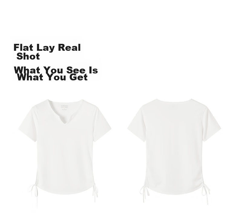 TonLion 2026 New Summer Women's Short Sleeve V-Neck Sports Style Sun Protection T-Shirt with Drawstring Waist Design White 3