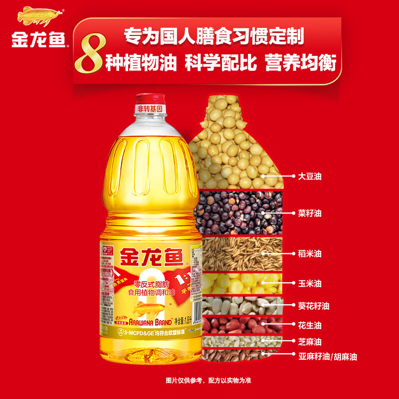 金龙鱼 食用油 非转基因 金装 黄金比例零反式脂肪食用植物调和油1.8L
