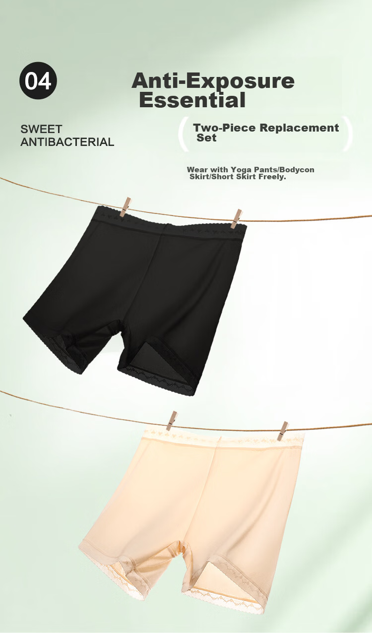 Hodo Women's Safety Shorts 10A Antibacterial Silk Gusset Naked Feel Ice Silk Breathable Anti-Exposure Lace Trim Leggings 2-Pack 5