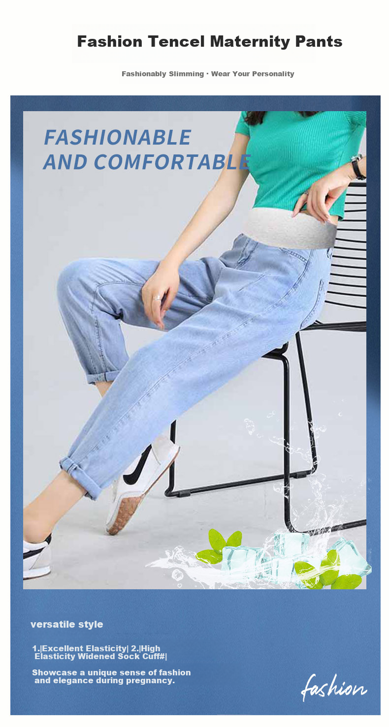 JOYNCLEON Maternity Summer Thin Denim Pants Nine-Point Casual Dad Jeans Light Blue L Jyk176496 1