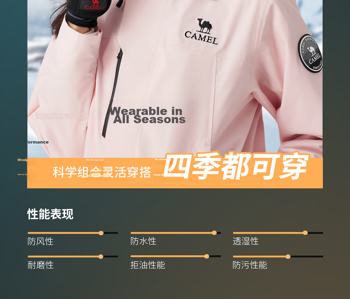 CAMEL [Dilraba Dilmurat Edition] Women's 3-in-1 Outdoor Waterproof Windproof Rain Jacket Mountaineering Coat for Men 10