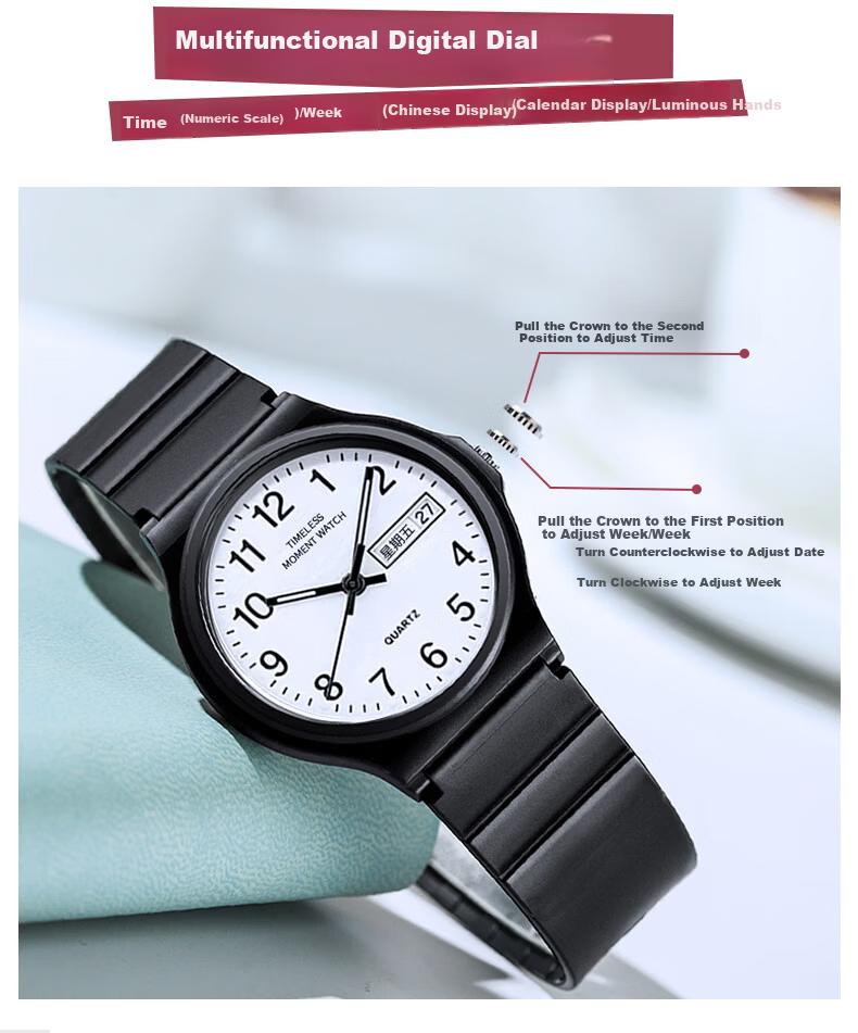 Light Shadow Moment Student Trendy Boys Children's Watch Luminous Dual Display Analog Quartz Exam Wristwatch for Teens 16