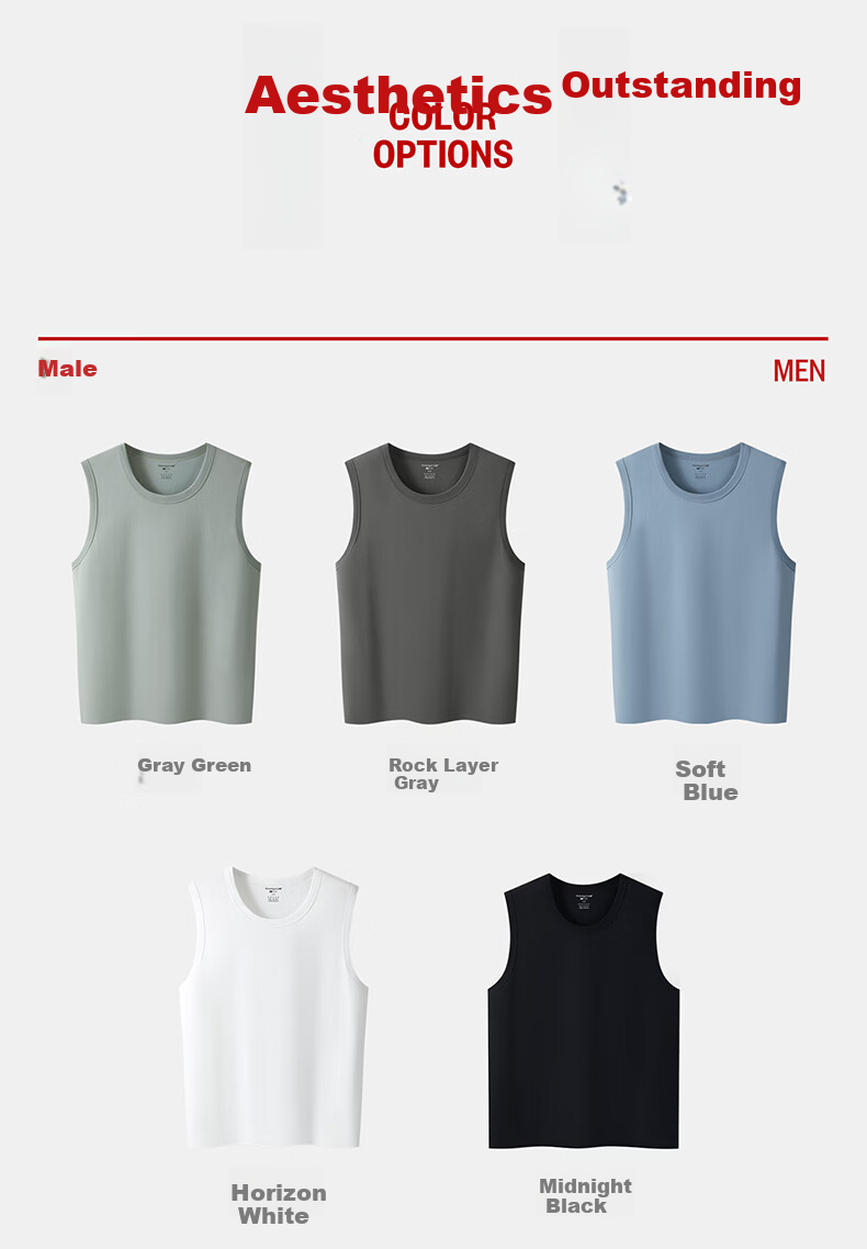 THREEGUN Men's Tank Top, 100% Pure Cotton, Skin-Friendly, Breathable, Wide-Shoulder Sleeveless T-Shirt, Suitable for Sports, Undershirt 16