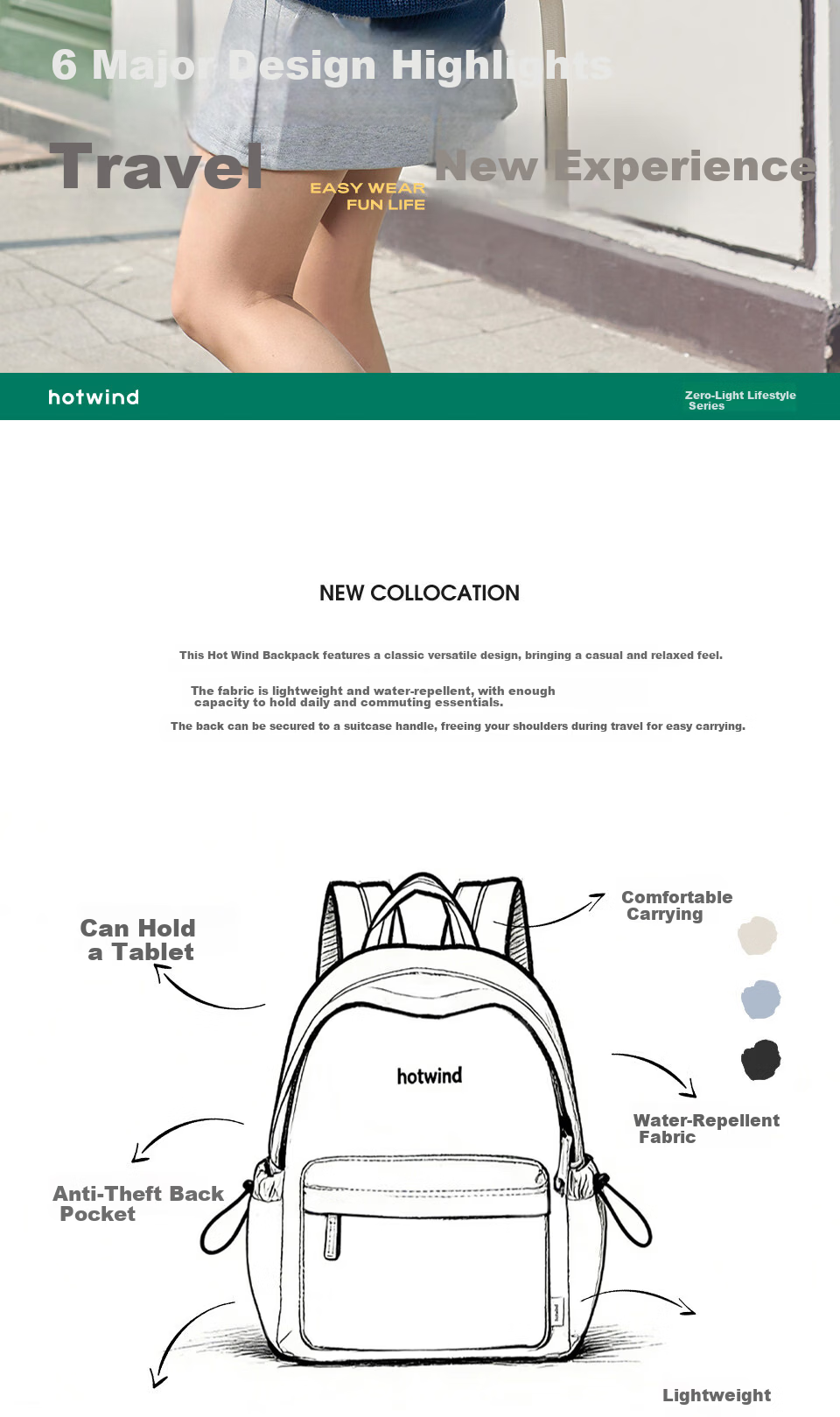 Hotwind Women's Backpack Lightweight Travel Business High-End Luxury 15-Inch Laptop Bag for Middle and High School Students 6