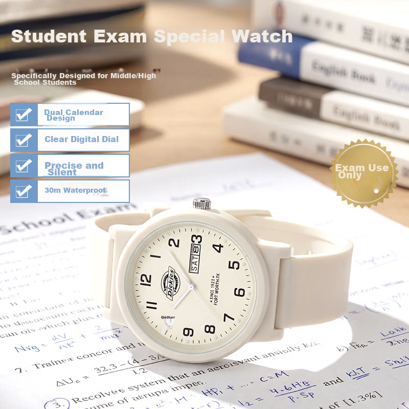 Dickies Student Watch Calendar Luminous Youth Analog Silent Exam Watch for High School Girls CL-754 Beige