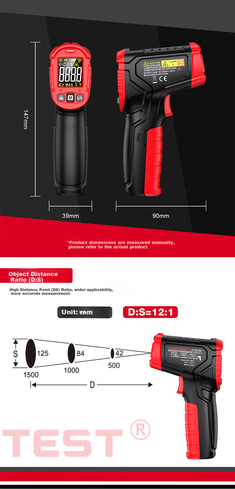 HABOTEST Infrared Thermometer High-Precision Temperature Gun Kitchen Baking Water and Oil Temperature Gun -50-600℃ 6