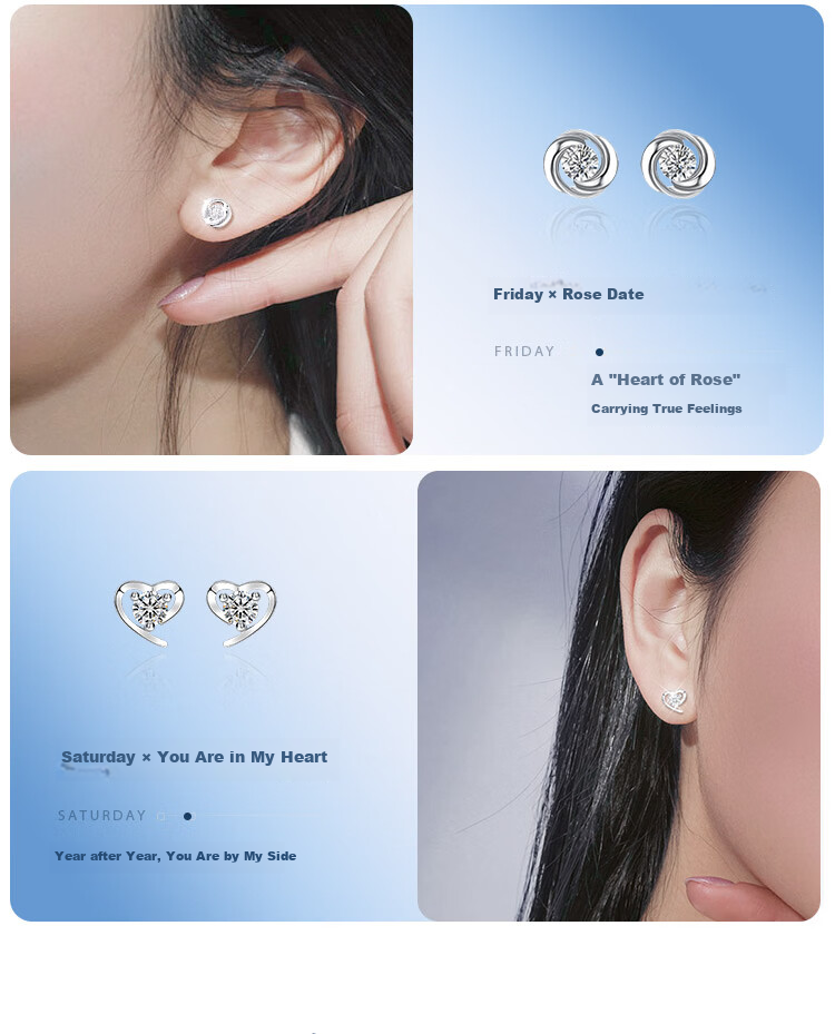 Mini&yaya 【Price Guarantee 618】999 Silver Needle Weekly Day Earrings Luxury Ear Jewelry Set 2026 New Birthday Gift 9