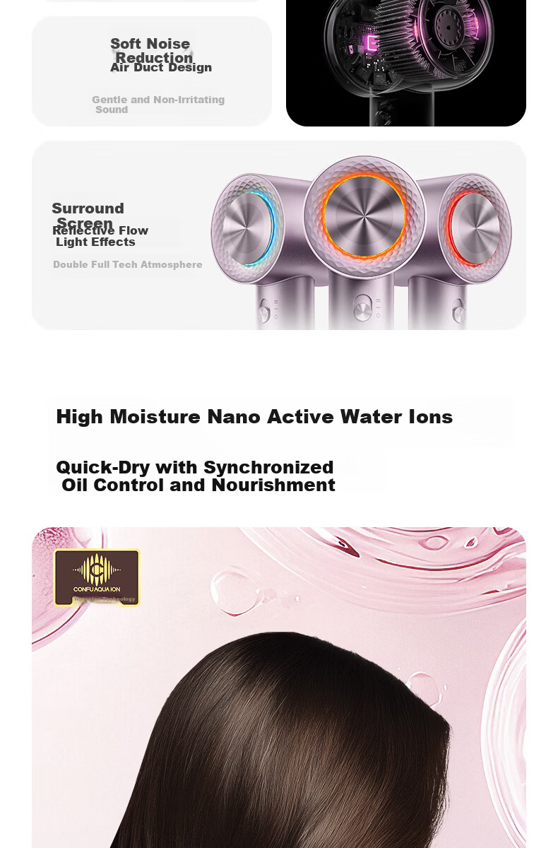 CONFU Silk3 Diamond Light Water Ion High-Speed Hair Dryer Fast Drying 120,000 RPM Home Use High Power Damage-Free Hair Blow Dryer Birthday Gift Star Forge Purple Standard Edition Price Guarantee 618 5